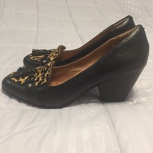 Sofft Black Leather with Animal print comfy Heels